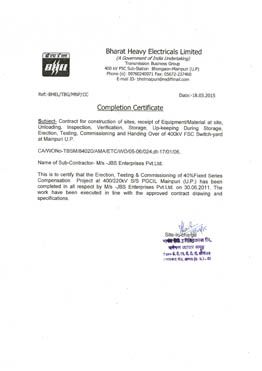 Completion Certificate BHEL (Manipuri)